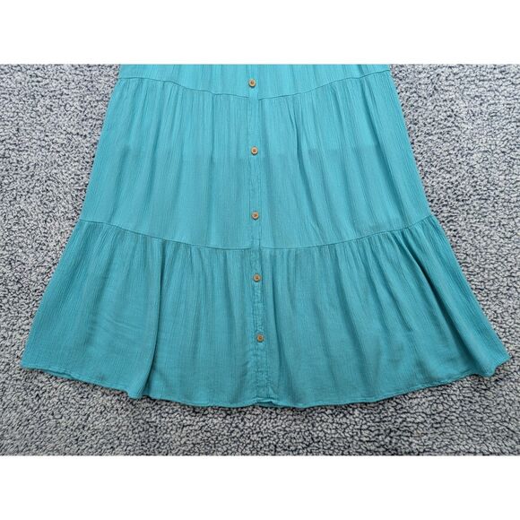SO Tiered Button Up Maxi Skirt Size 18 Pull On Boho Fairy Grunge Hippie Blue - Picture 4 of 10
